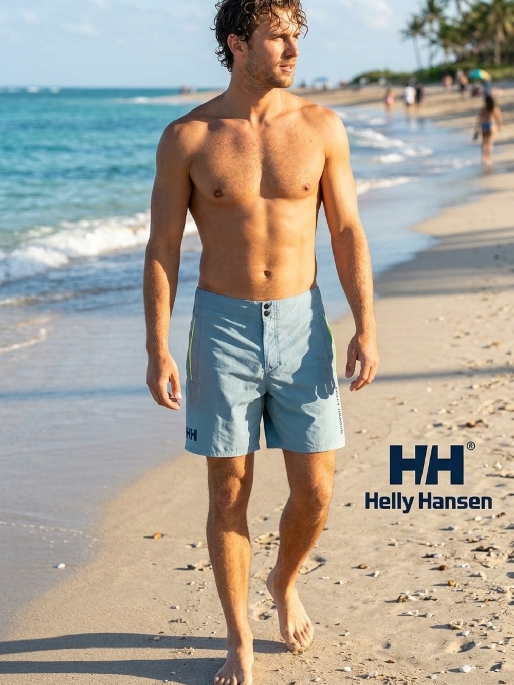 Helly Hansen Men's Light Blue Swim Shorts with Yellow Accent